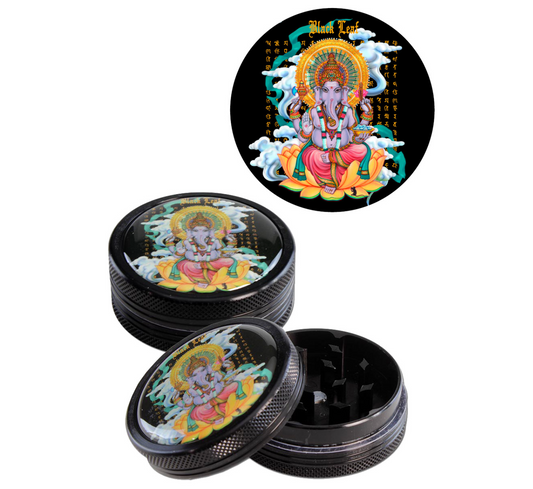 Black Leaf Ganesha Grinder 2-part black