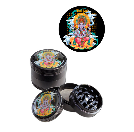 Black Leaf Ganesha Grinder 4-part black