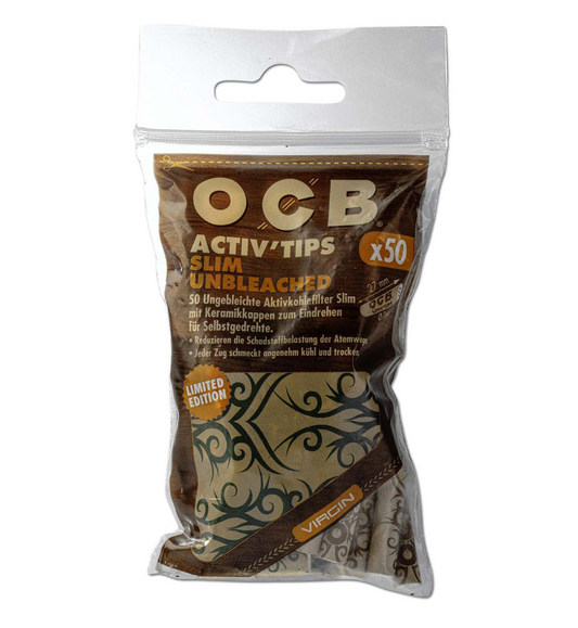 OCB Active Tips Charcoal Filters Slim unbleached, 50 pcs, Limited Edition