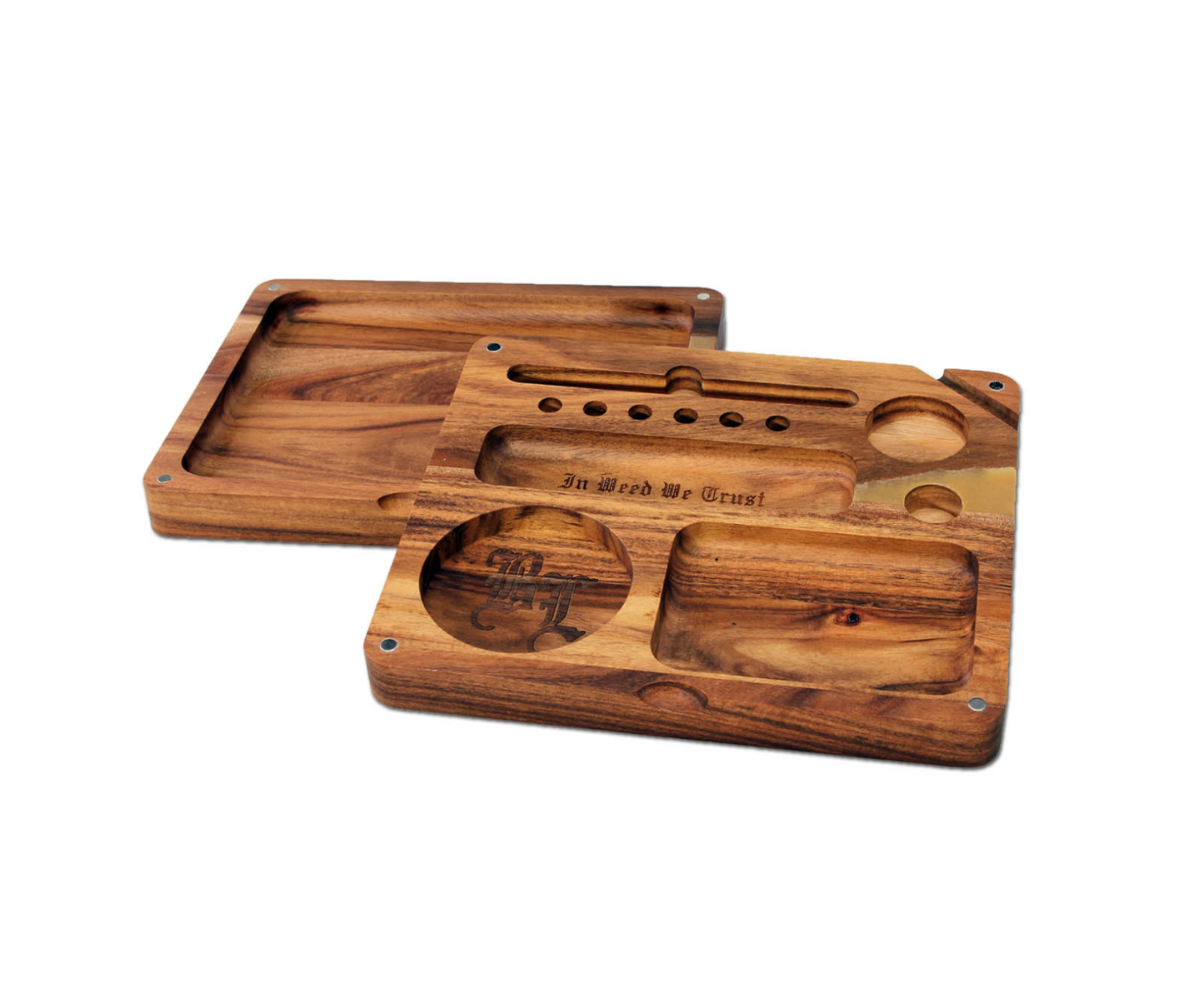 Black Leaf Acacia Wood Rolling Tray 2-part